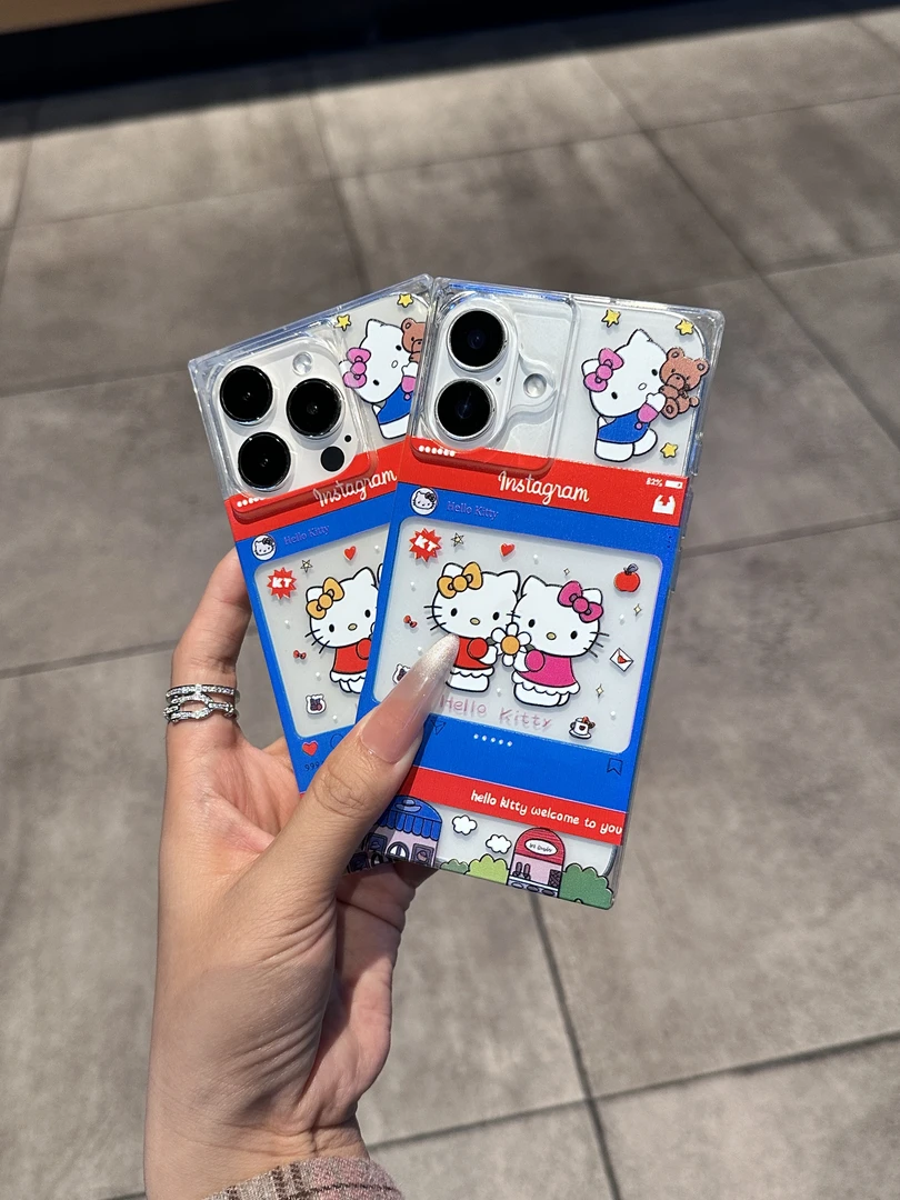 蓝红相框凯蒂猫适用于苹果16/15/14/13promax手机壳12/11软防摔