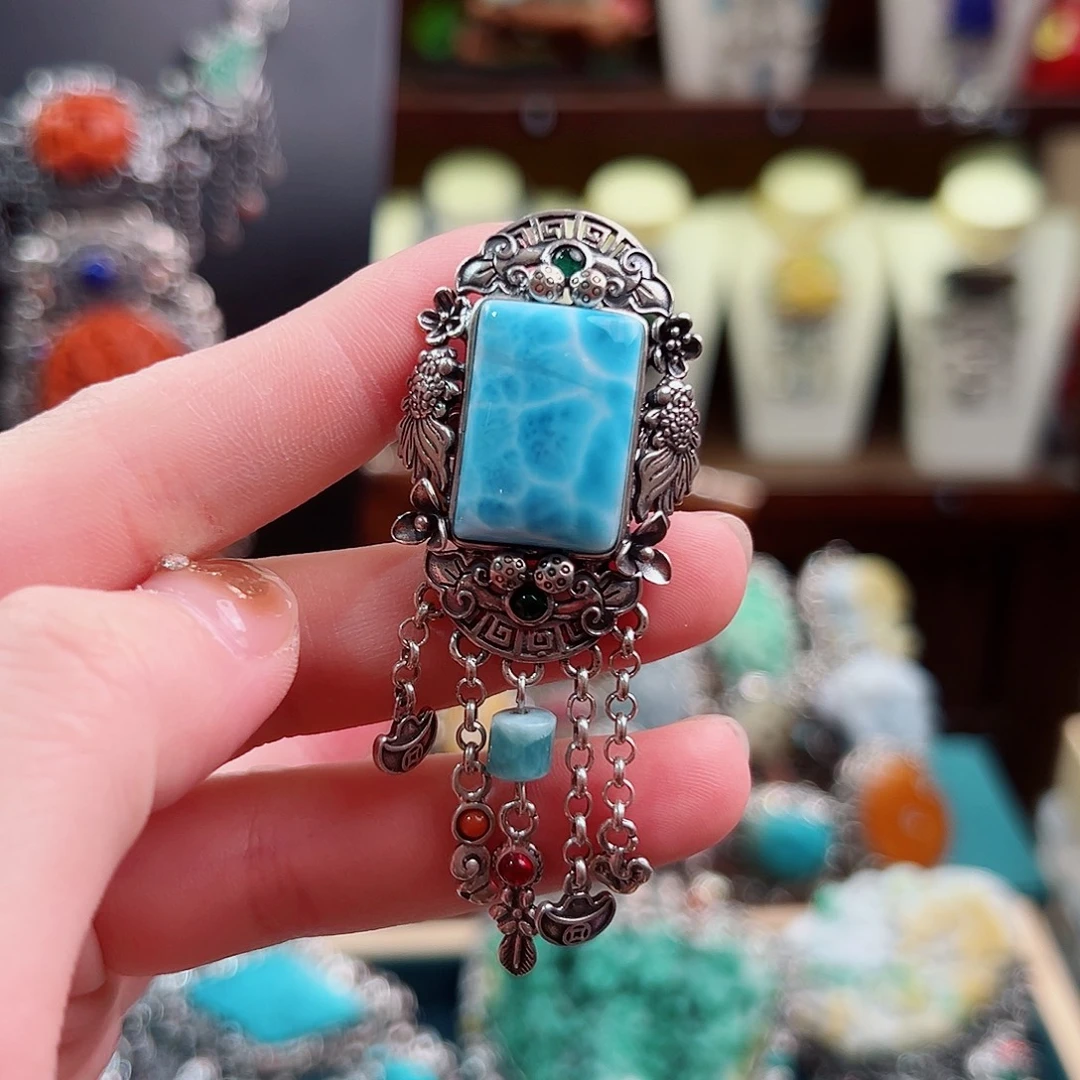 针钠钙石（海纹石）银S925镶嵌戒指锦象原创设计款式戒指