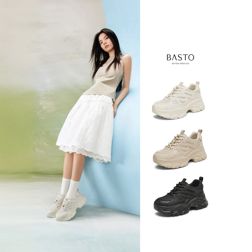 【百丽集团-百思图】25春商场同款百搭老爹鞋厚底休闲鞋BG340AM5