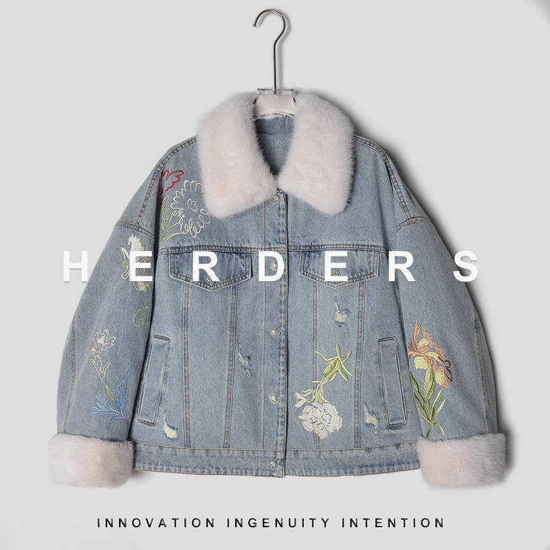 HERDERS 短款毛领牛仔拼貂外套 252512