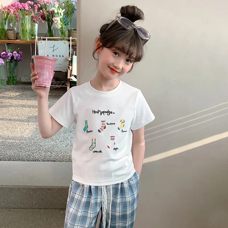 女童短袖夏装2025新款洋气儿童夏季体恤小女孩半袖纯棉t恤0108