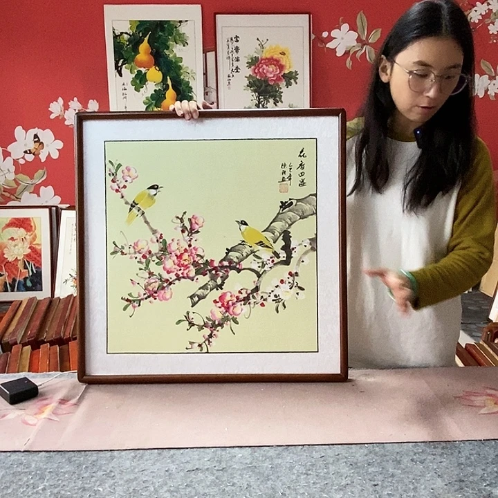 国画手写手绘带框包邮国画作品62✖️62