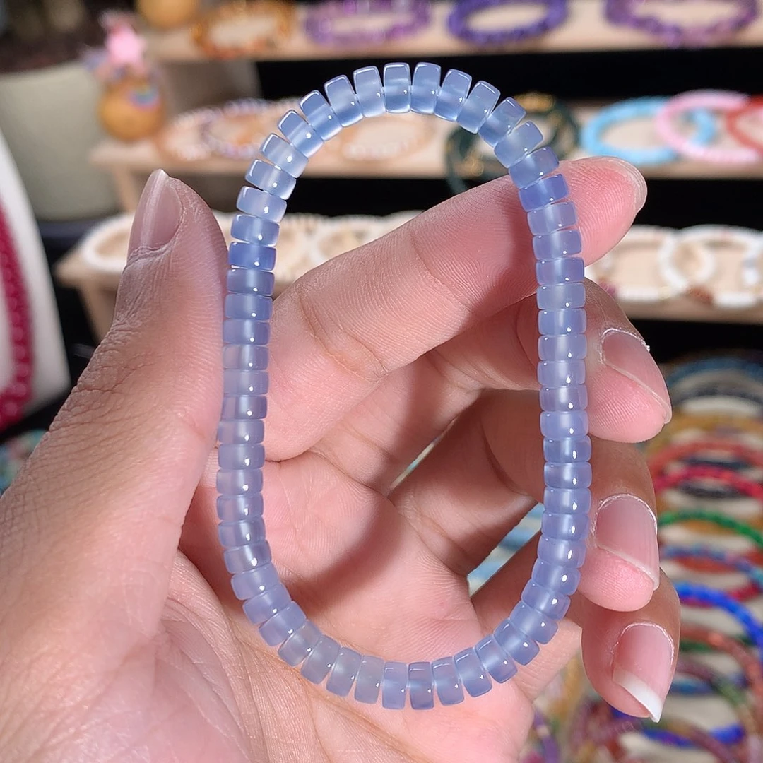 未镶嵌手串玛瑙/玉髓精工药片蓝玉髓5.5mm