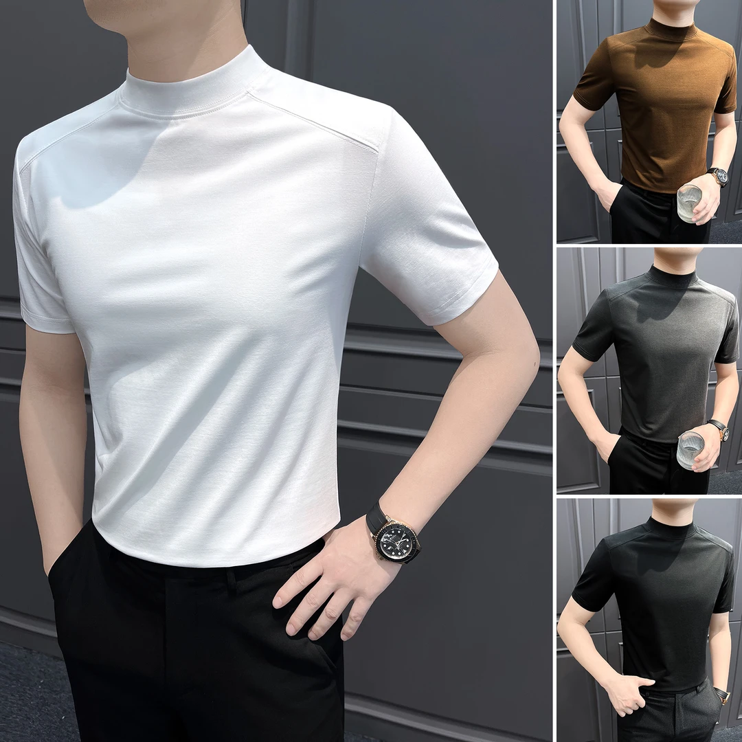 拼接短袖t恤男款爆款2025新款痞帅高级感男装秋季纯色男士打底衫
