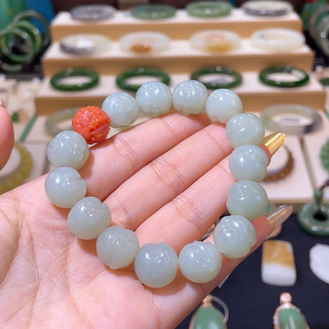 和田玉高品切莫蓝佛头手串未镶嵌