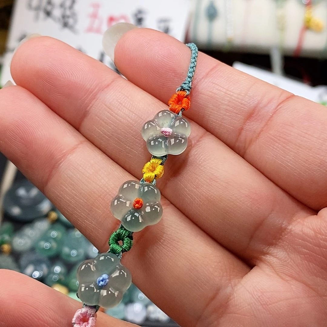 翡翠未镶嵌颈饰三花手绳15