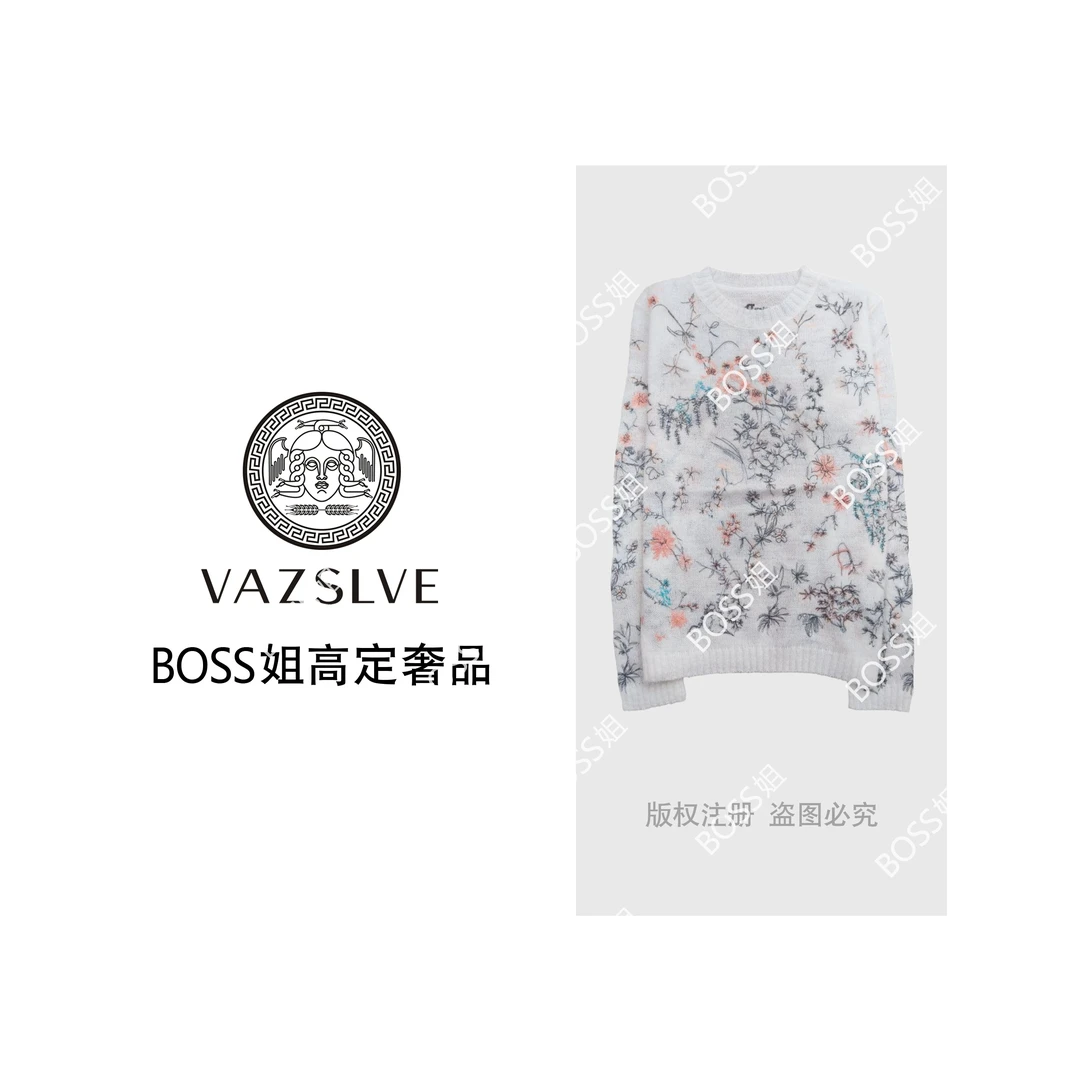【VAZSLVE/全新奢品】捡漏 羊绒温柔风花卉提花针织毛衣msl835