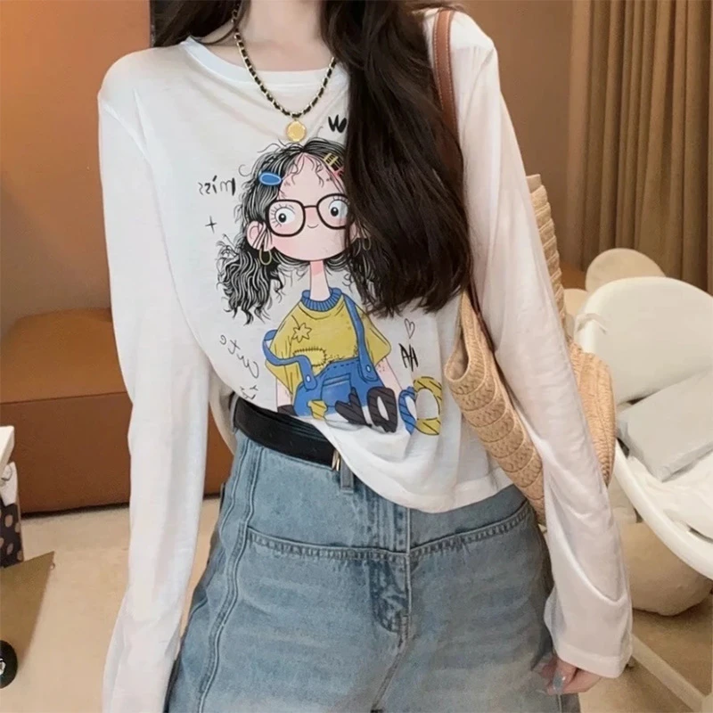 美式休闲超好看防晒T恤女夏季爆款卡通女孩修身长袖罩衫休闲上衣