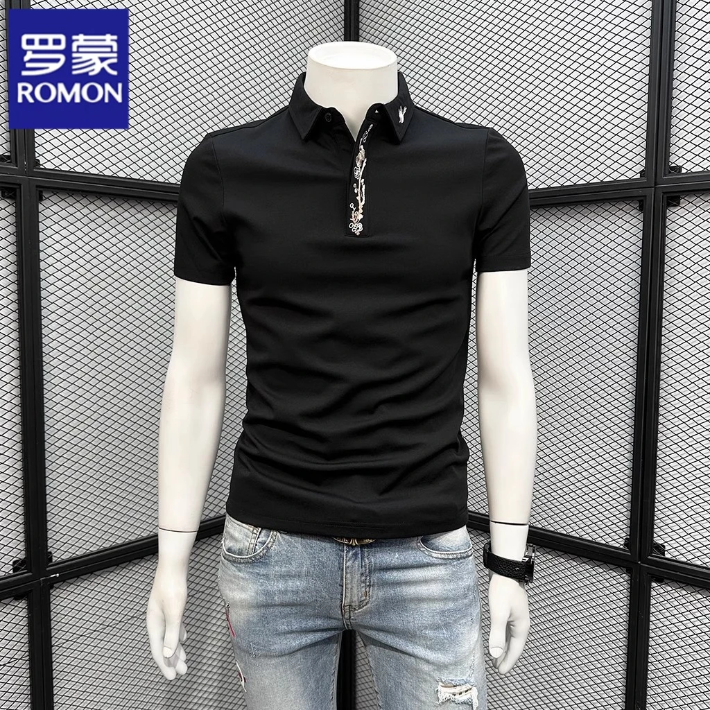 罗蒙POLO衫男短袖t恤夏季潮牌2025新款修身翻领有领时尚青年体恤