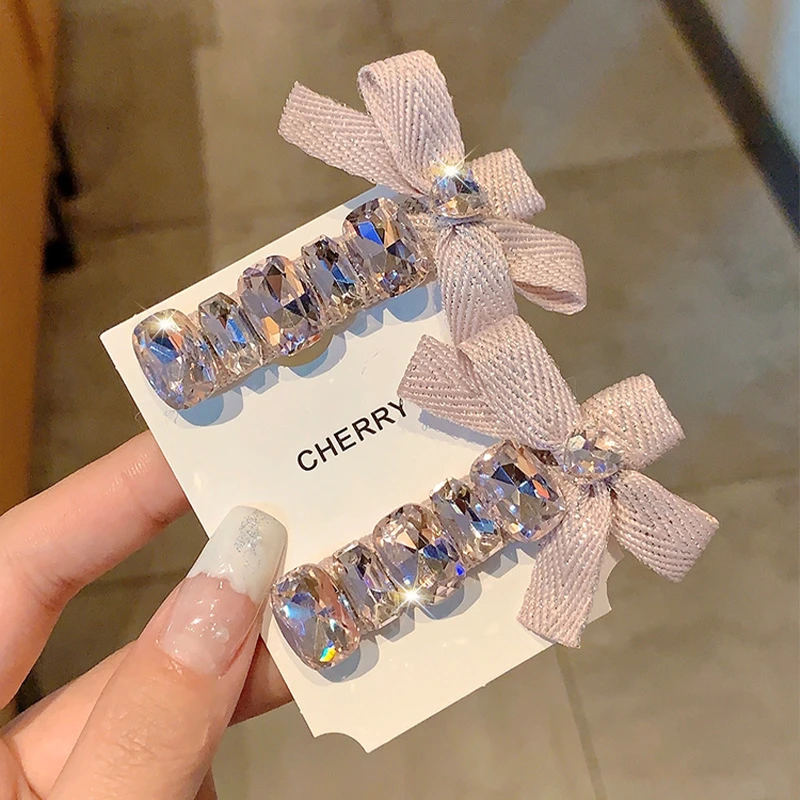 铜合金亚克力耳饰 新款潮精致甜美少女森系ins超闪水钻蝴蝶结发夹