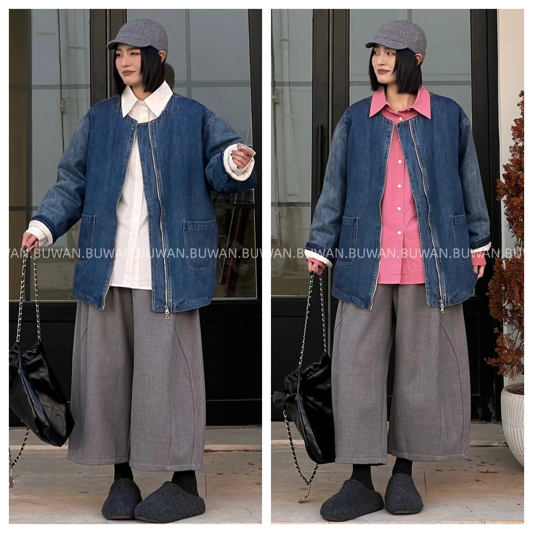 BUWAN【初三】冬季欧货牛仔羽绒欧韩简约水洗做旧牛仔羽绒外套12671