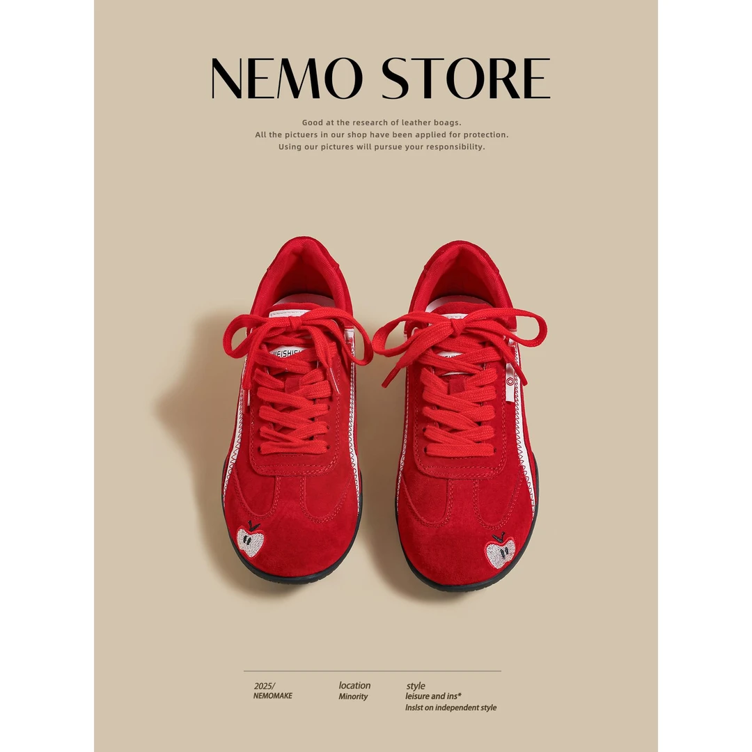 红色苹果覆古德训鞋女2025新款多巴胺百搭chic内增高阿甘休闲板鞋