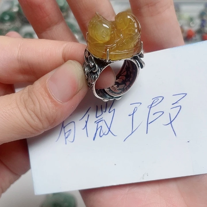 碗****蛇纹石玉银S925镶嵌戒指