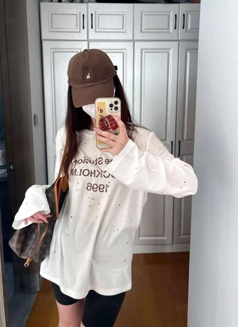 【蛇年限定带钻】AC 2025 SS复古做旧1996磨破字母带钻长袖T袖