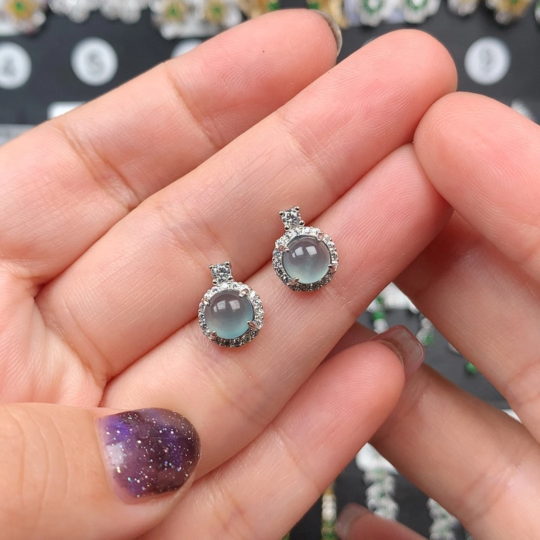 翡翠银S925镶嵌耳饰