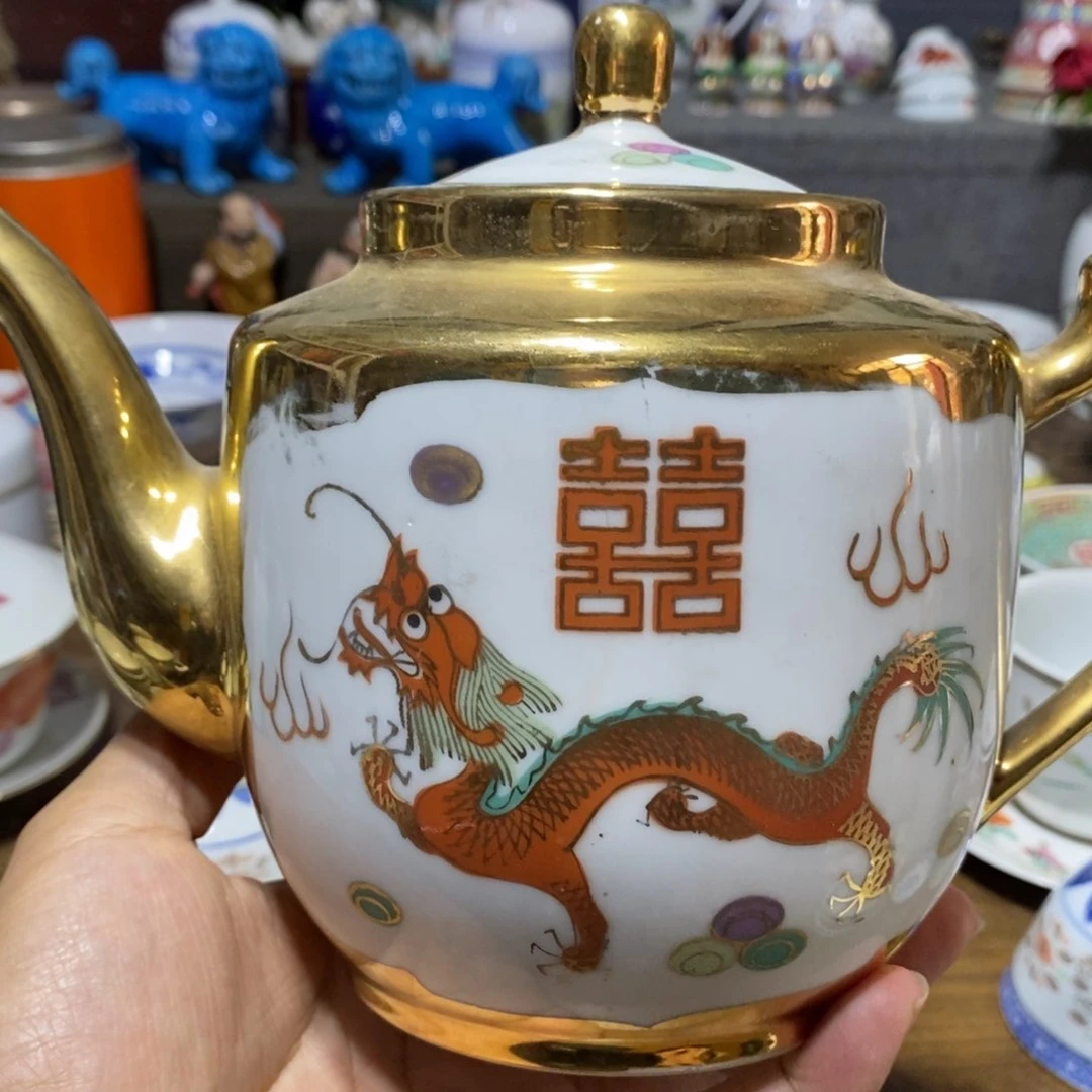 瓷片搅****轩手绘龙凤茶壶一壶