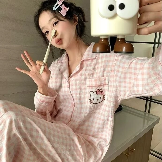 日系ins风云朵棉睡衣女甜美可爱春秋季薄款休闲宽松家居服可外穿