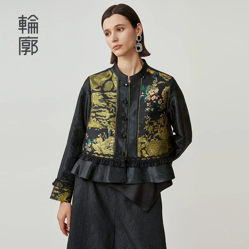 轮廓风华L243Y051新中式提花外套不对称宫廷国风初秋新款长袖气质