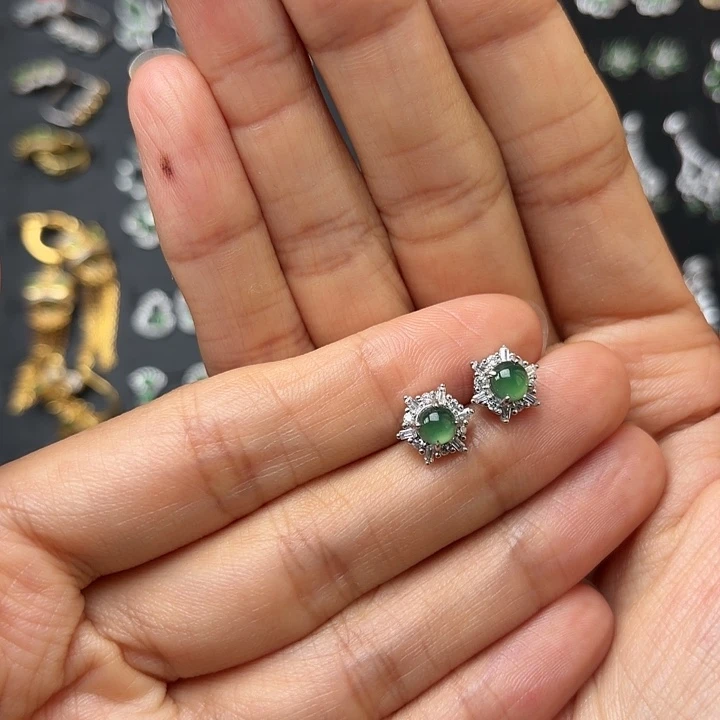 翡翠银S925镶嵌耳饰