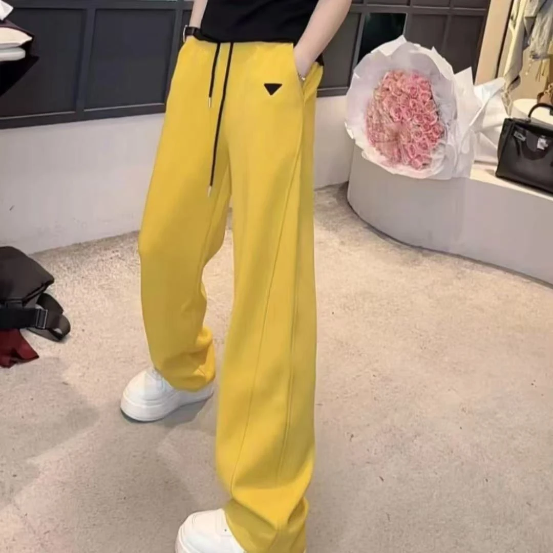 春季新款休闲裤时尚百搭高腰纯色休闲显瘦洋气抽绳长裤