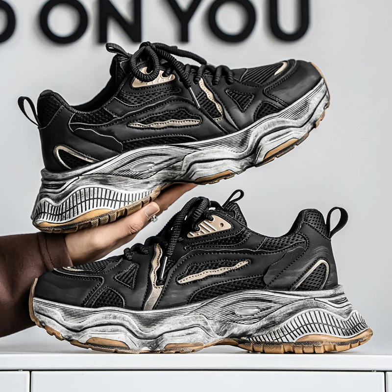 莆田男鞋2025新款夏季透气厚底增高鞋男休闲跑步运动网面老爹潮鞋