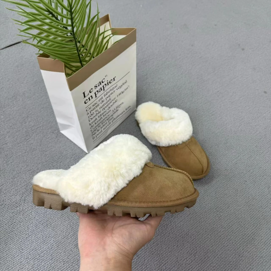 桑坡薄底星拖半托雪地靴时尚百搭冬季爆款真皮毛休闲