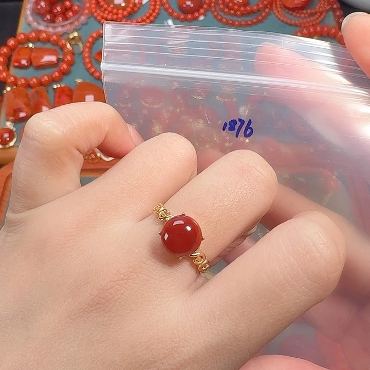 南红玛瑙银S925镶嵌戒指