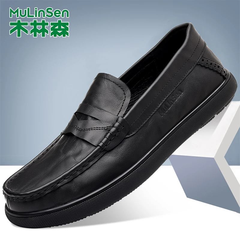 木林森男鞋软面结婚休闲皮鞋套脚软皮2025办公秋季男款新款