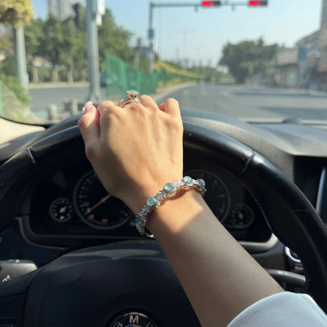 【红旭明玉】天然翡翠A货蓝水蛋面手镯 多样性发一件