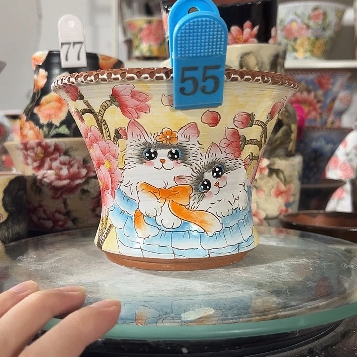 景德镇幸运花盆手绘韩式花盆