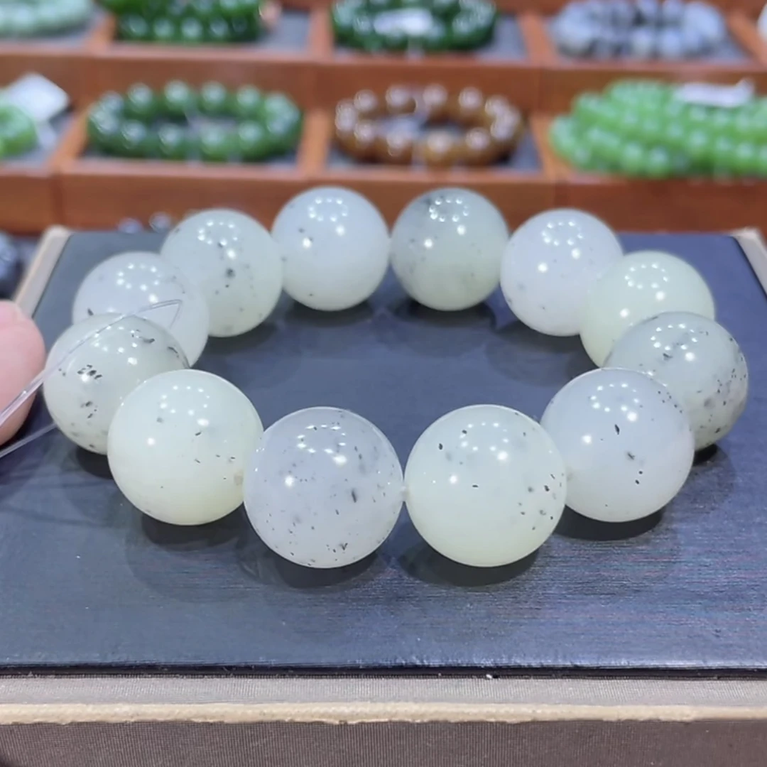 和田玉新疆且末点墨青花多宝手串18mm