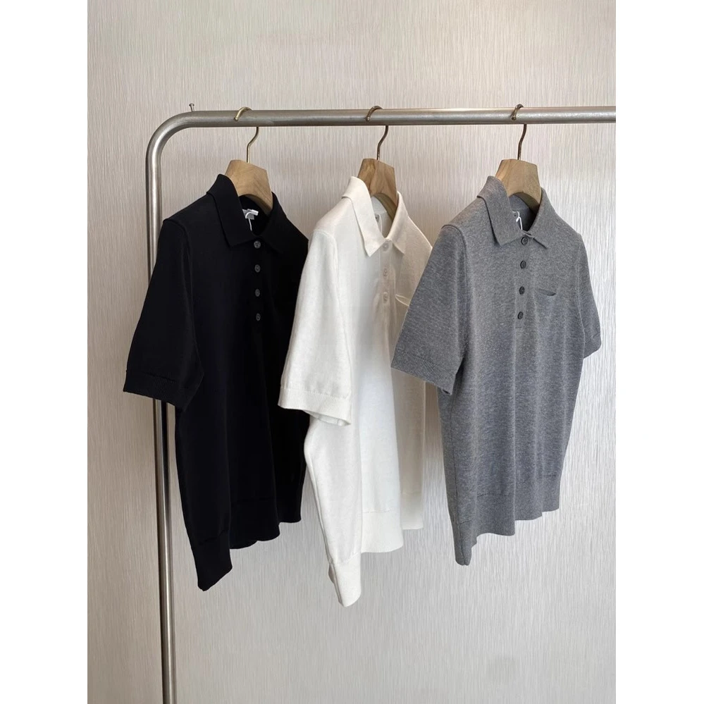 巨好搭！真心舒服！法式polo领正肩短袖针织上衣女夏季气质休闲T恤