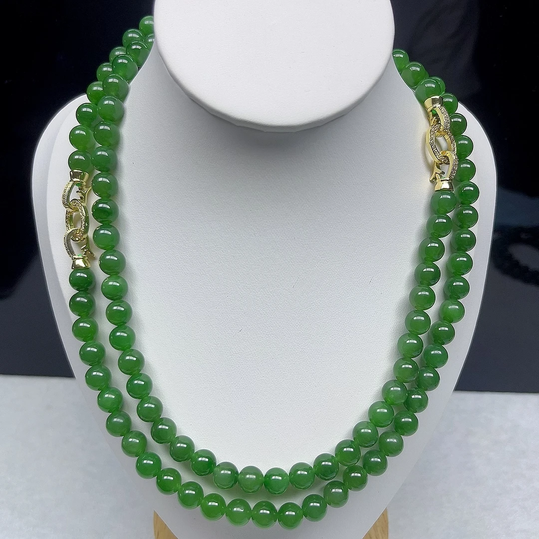 俄罗斯碧玉8MM108颗阳绿无黑点妈妈链绿色时尚气质小米珠素款