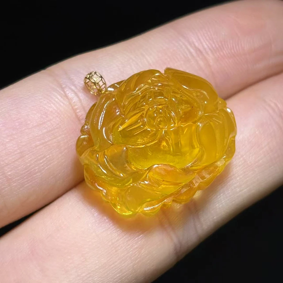 面面来财珠宝MJ2922-18K黄金镶嵌琥珀金珀花开富贵-配链-大号