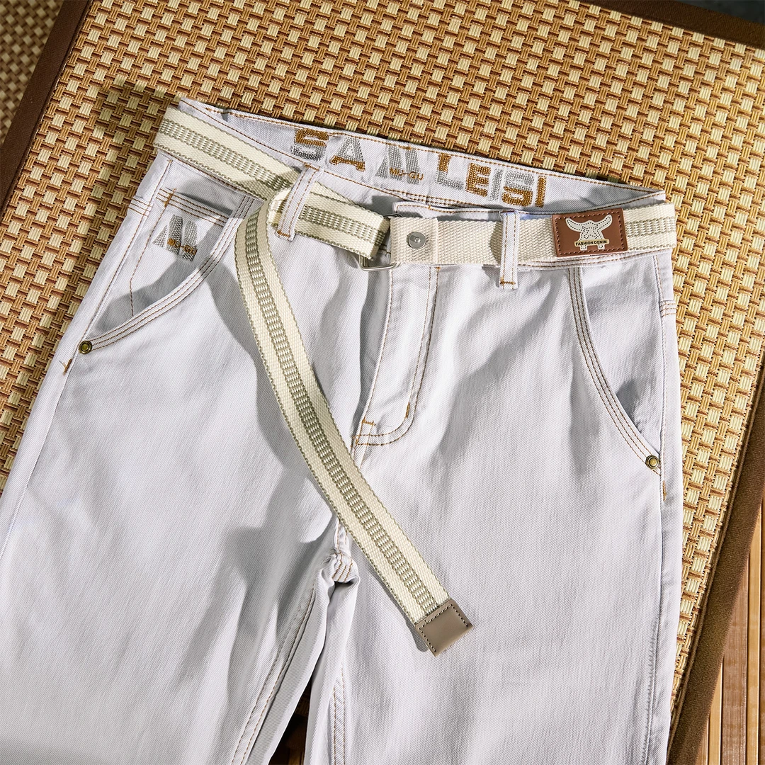 【沙漠金】新款夏季莱赛尔天丝男士薄款超柔弹力直筒牛仔裤