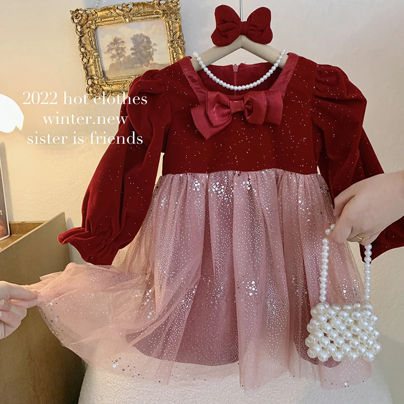 【本妈】"星光琉璃"法式蝴蝶结丝绒连衣裙 加绒YND22025 29'9