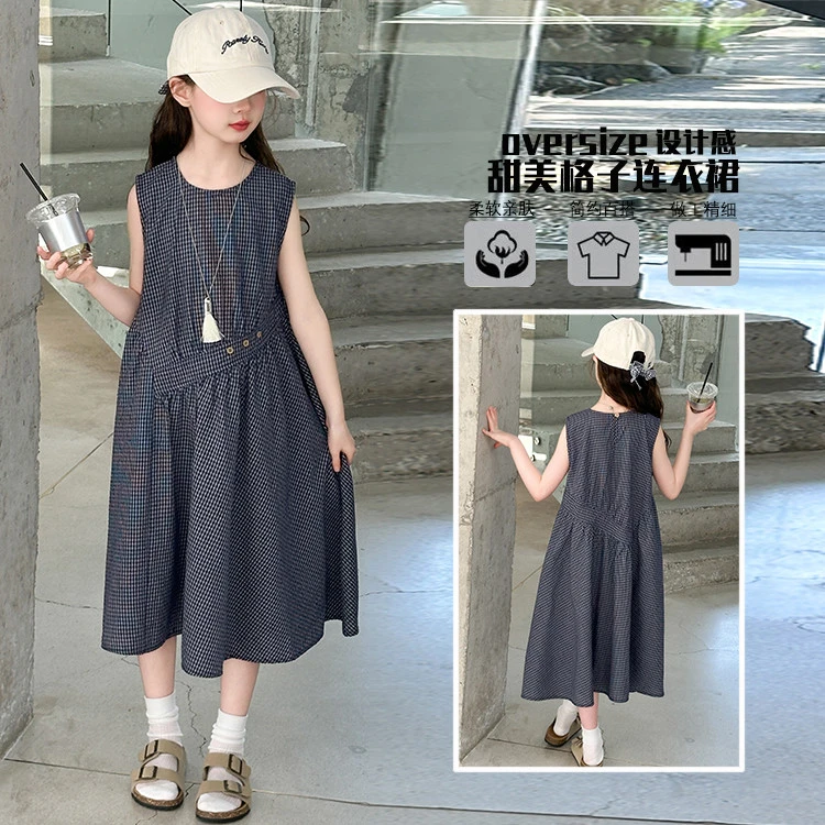 儿童连衣裙2025夏季薄款洋气女童夏装格子公主裙大童新款纯棉裙子