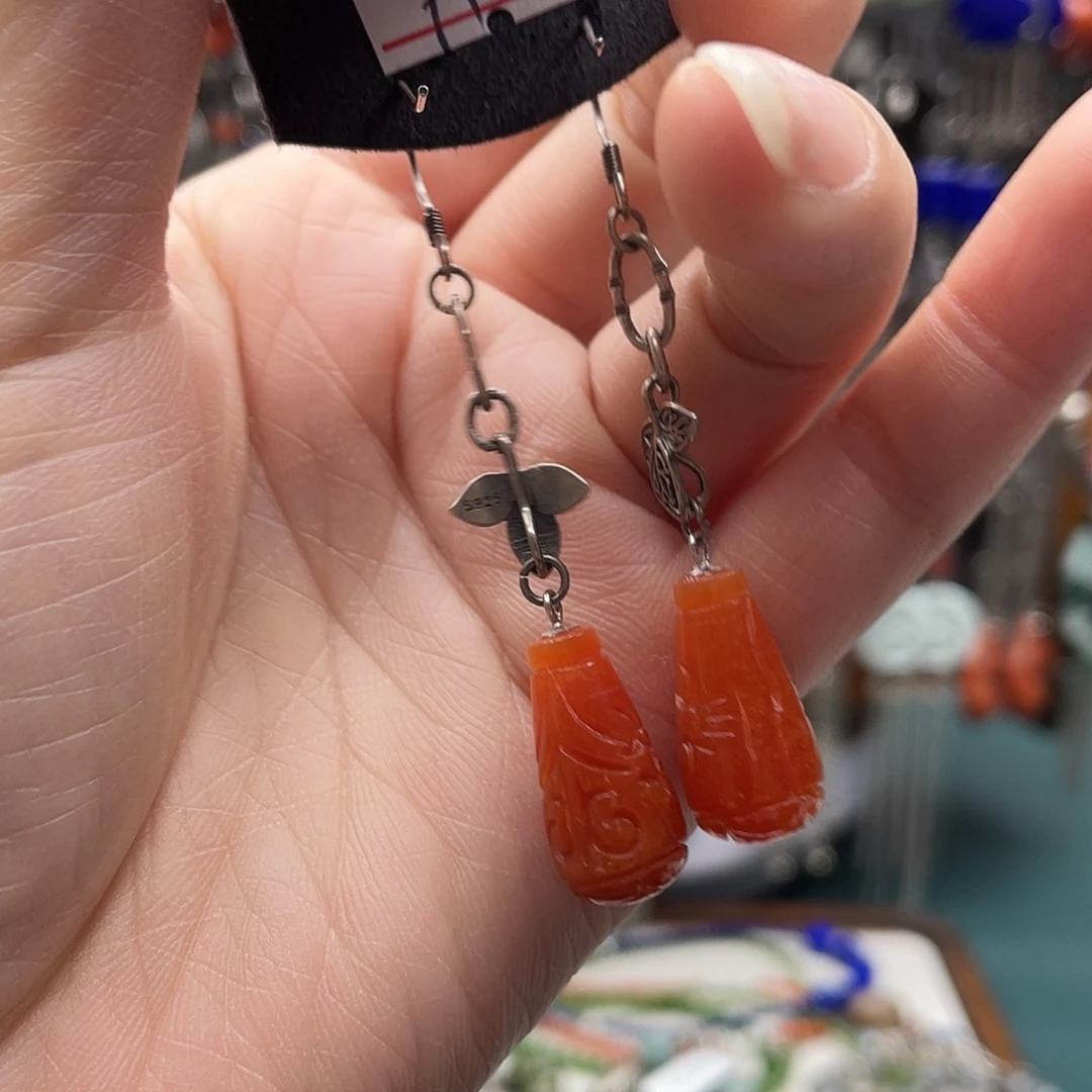 翡翠耳饰银S925镶嵌饰品