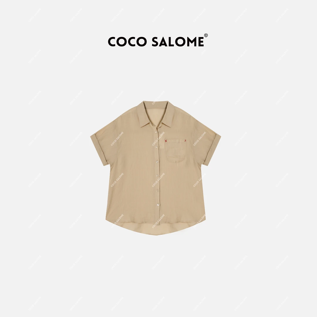 COCO SALOME⑥【土星记】苎麻休闲外穿塔罗贝壳扣短袖上衣衬衫9166