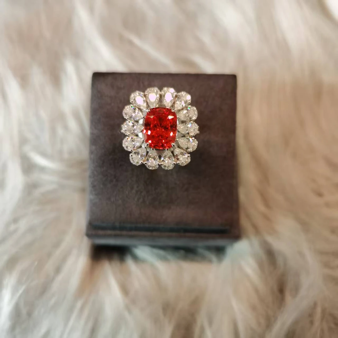 带包装 【樱桃珠宝】 帕帕拉恰繁花小冰糖三克拉戒指.K