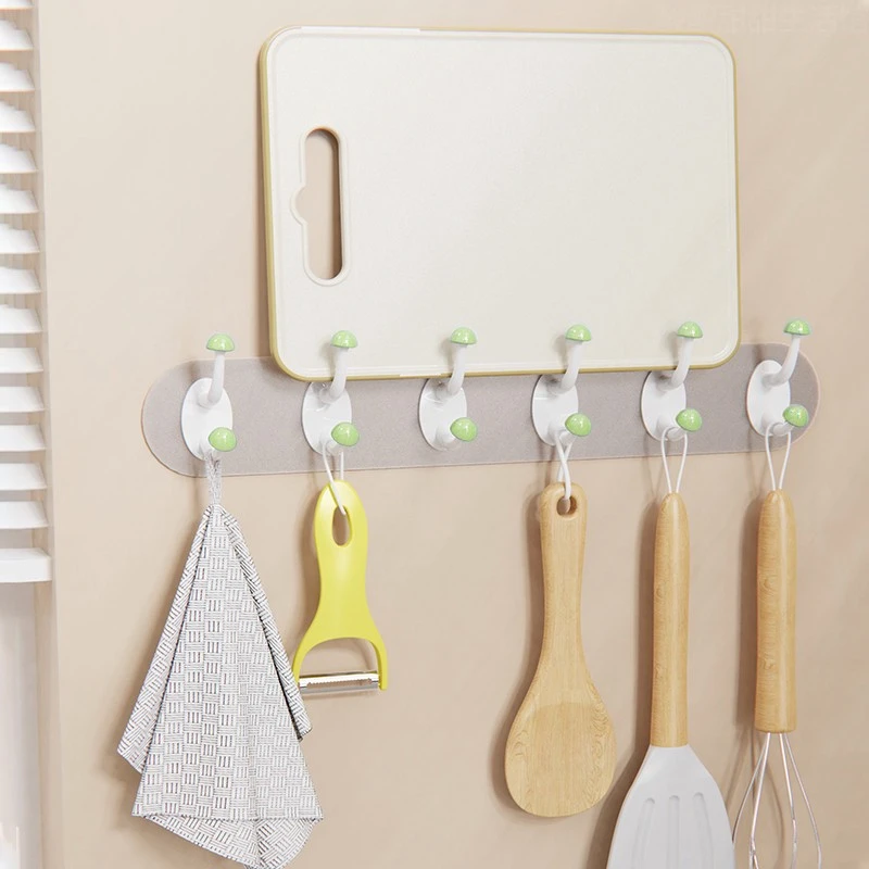 创意蘑菇6连厨房强力粘贴一排粘胶墙壁挂钩用浴室门后免打孔