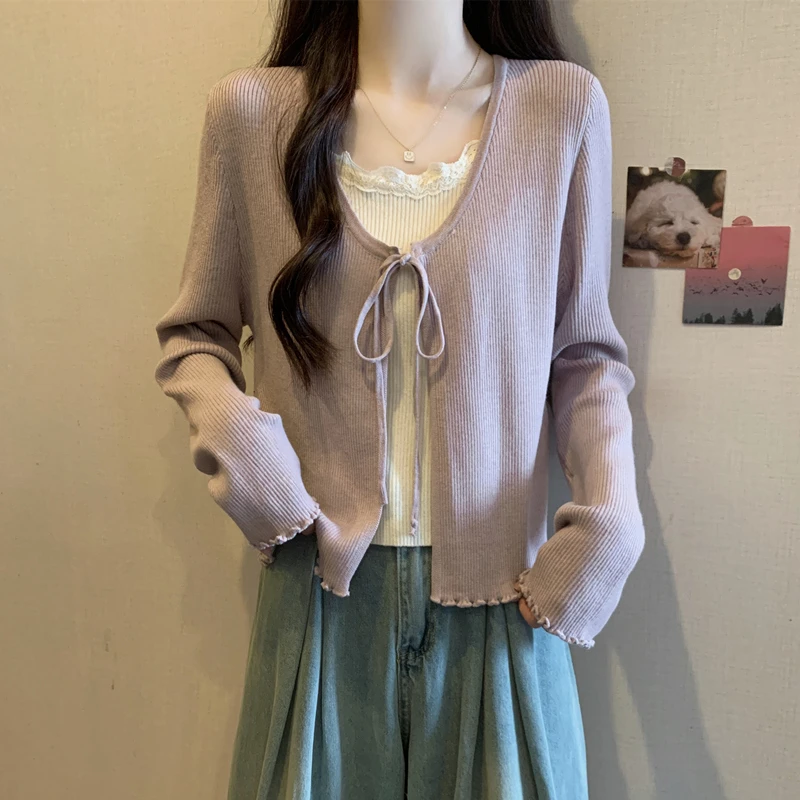 设计感假两件木耳边针织打底衫女秋季新款大码胖mm显瘦超好看上衣