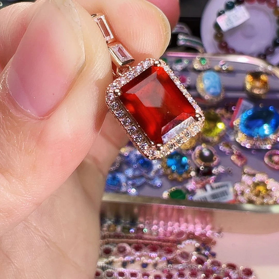 银S925镶嵌吊坠石榴石