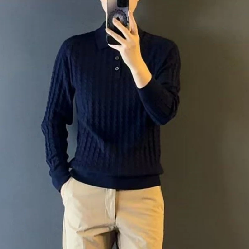 Polo衫翻领商务休闲针织常规型纯色打底男装秋季时尚高端针织衫