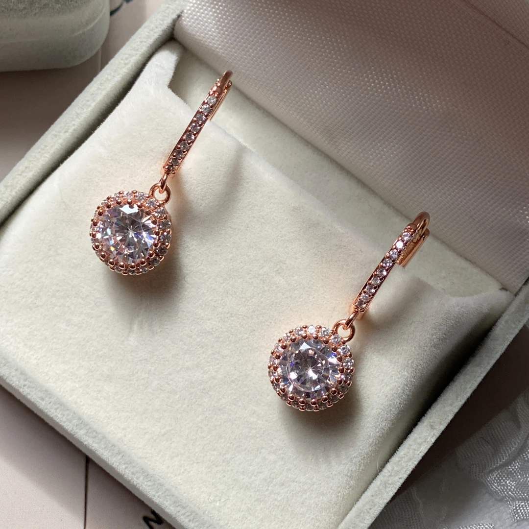 合金锆石耳饰 玫瑰金闪钻耳钉耳饰轻奢时尚简约经典耳环百搭气质