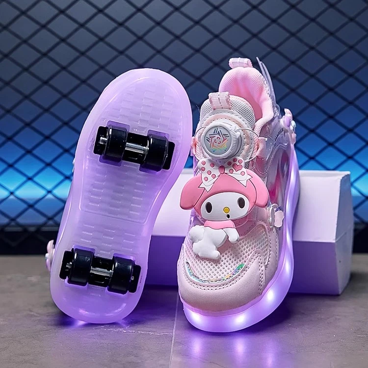 库洛米女童暴走鞋秋季暴走小孩四轮可收缩小孩鞋子儿童溜冰轮滑鞋