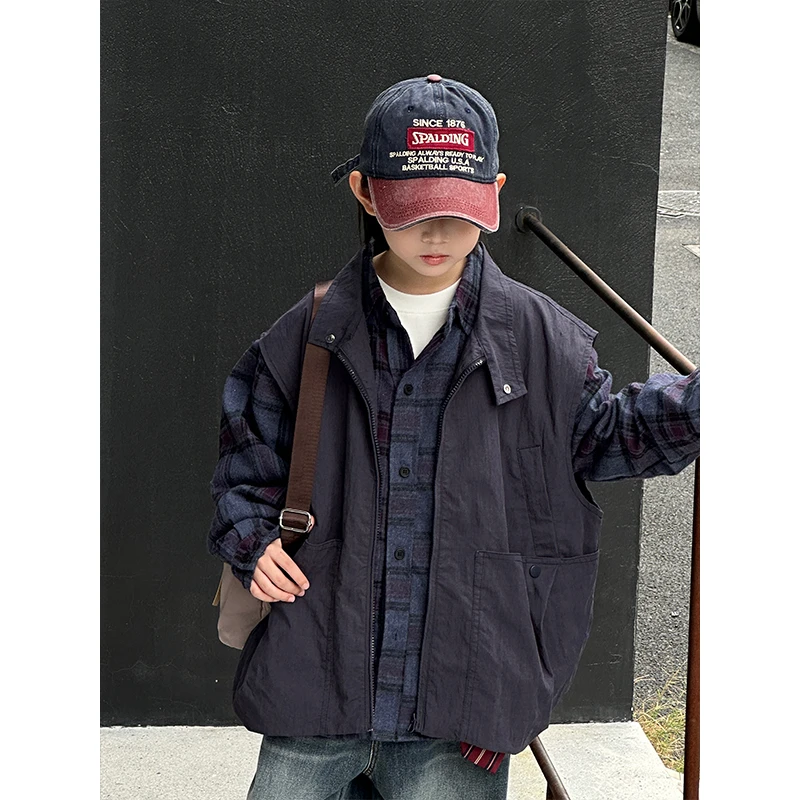 柒号童仓童装男童棉马甲2025新款中大童秋冬装儿童加厚马夹棉服