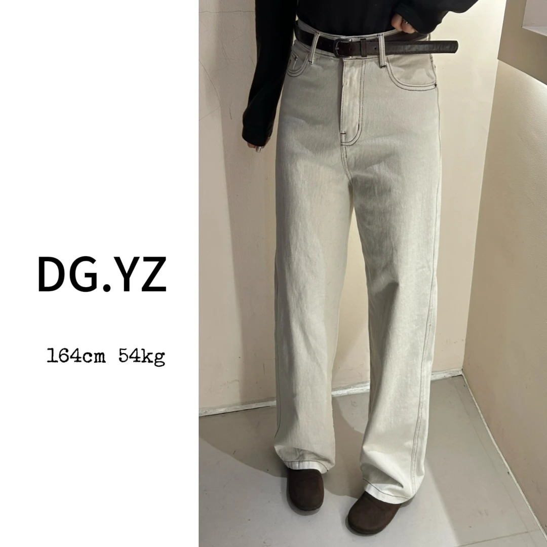 【樱子家】2559F春季新款明线高腰直筒窄版休闲牛仔裤