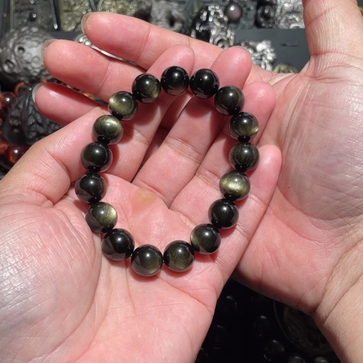 黑曜岩手串未镶嵌佛****械
