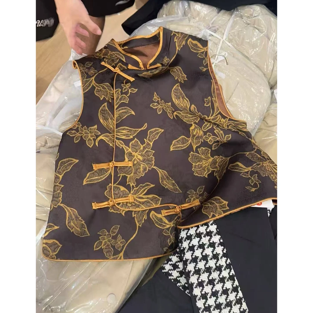 YZ 高货40%真丝~M胸106长61丝滑缎面盘扣国风马甲3323